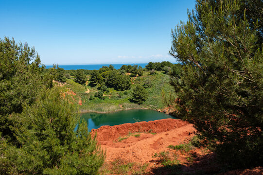 colorful bauxit lake near Otranto in Apulia