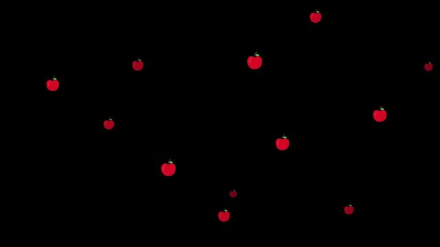 Animated Red Apples Falling On Black Background Loop