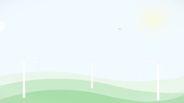 wind mill farm landscape with clean white turbines
