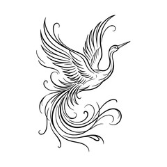 Fototapeta premium Vector illustration of an elegant flying crane bird with flowing feathers, symbolizing freedom, grace and spiritual harmony, isolated on a transparent background
