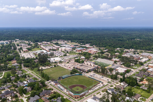 Southeastern Louisiana University Hammond &mdash; Wide Campus Aerial Baseball Field Football Stadium and Suburban Context