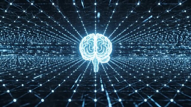 Abstract Digital Brain Network Visualization with Glowing Neural Connections.