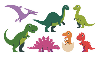 Cartoon Dinosaur Silhouettes Set with Prehistoric Animal Shapes, Kids Education Vector Collection, Jurassic Wildlife Icons, and Nursery Design © LEECOO