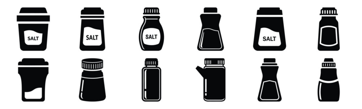 Minimalist dishwasher salt container silhouette icon set. Collection of Kitchen silhouette vector icons illustration.