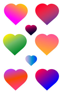 Smooth gradient heart icons with transparent background. Colorful retro love symbols for Valentine&rsquo;s Day, social media, stickers, posters, dating apps, branding and Y2K graphic design. High-res PNG