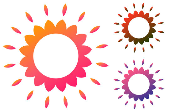 Gradient sunflower frame, border, photo layout. Colorful retro floral graphics for boho branding, summer posters, stickers, social media, packaging, digital design, journaling, branding. High-res PNG