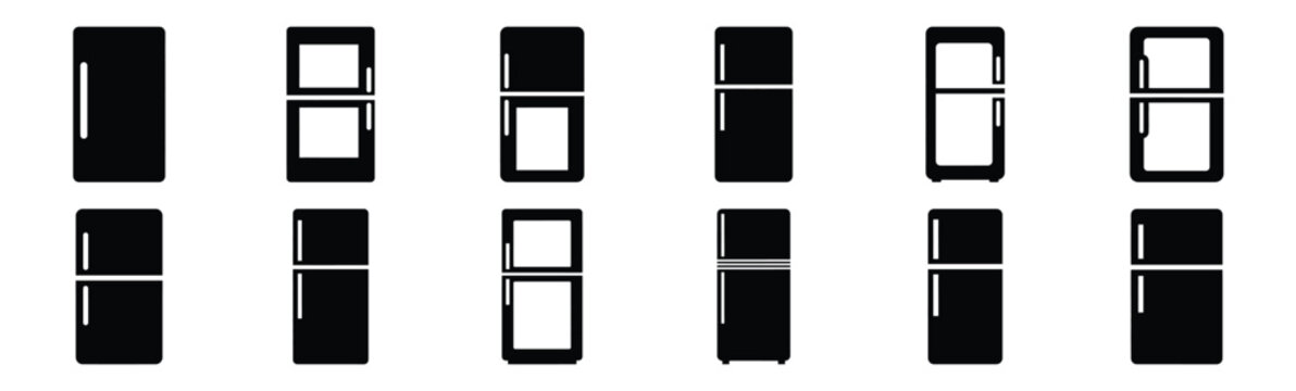 Minimalist refrigerator door frame silhouette icon set. Collection of Kitchen silhouette vector icons illustration.