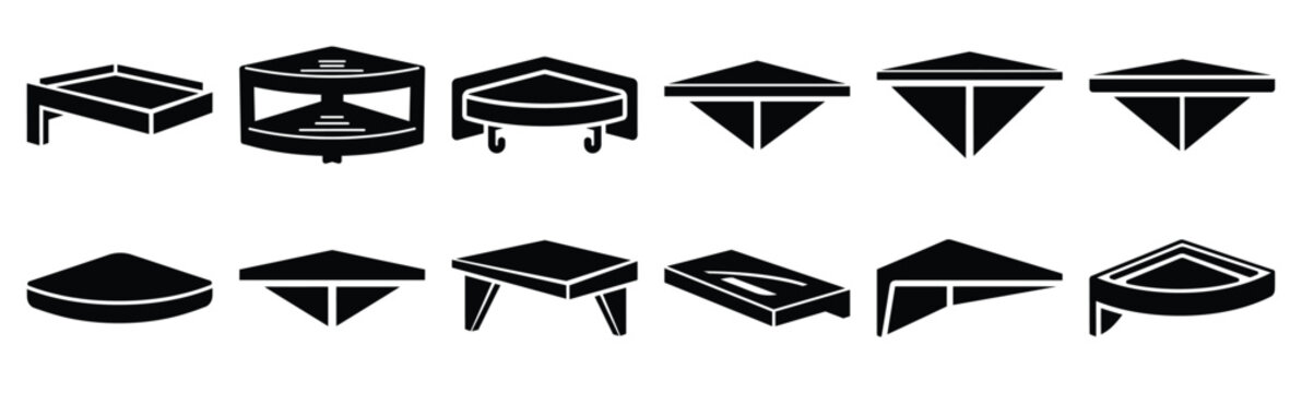 Minimalist sink corner shelf silhouette icon set. Collection of Kitchen silhouette vector icons illustration.