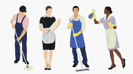 Fototapeta premium vector illustration of group of people cleaners