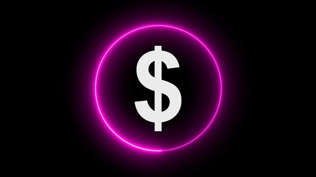Glowing neon dollar sign animation, Glowing neon dollar sign in circular frame, Business and finance conceptual neon light dollar icon animation. Neon Dollar Sign Icon - Financial Focus and Wealth 