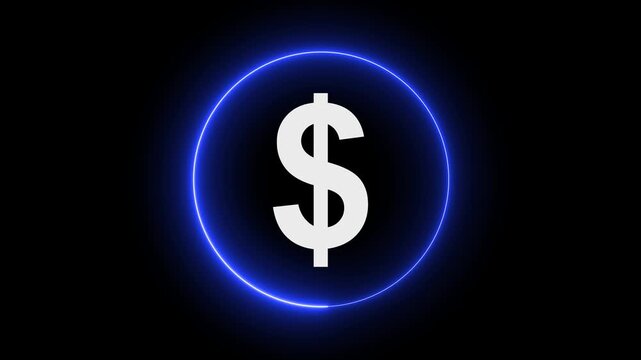 Glowing neon dollar sign animation, Glowing neon dollar sign in circular frame, Business and finance conceptual neon light dollar icon animation. Neon Dollar Sign Icon - Financial Focus and Wealth 