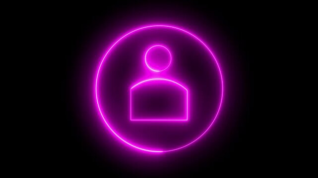 Glowing neon a man icon animated. User neon line icon 4k video animation on the black background. Glowing neon light people icon animation. Communication man profile icon