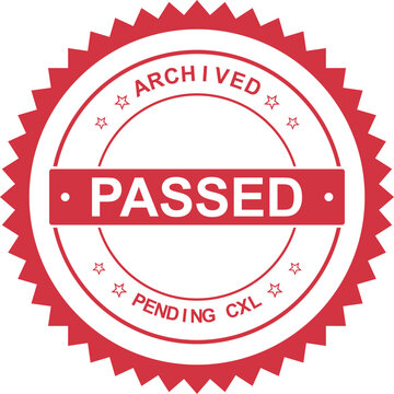Passed archival document stamp with pending cancellation status inside a distinctive red seal design