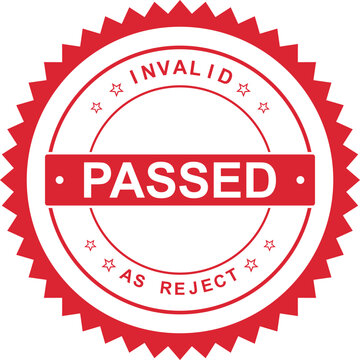 Red stamp with PASSED in the center and INVALID AS REJECT on the outer circle for complex item status