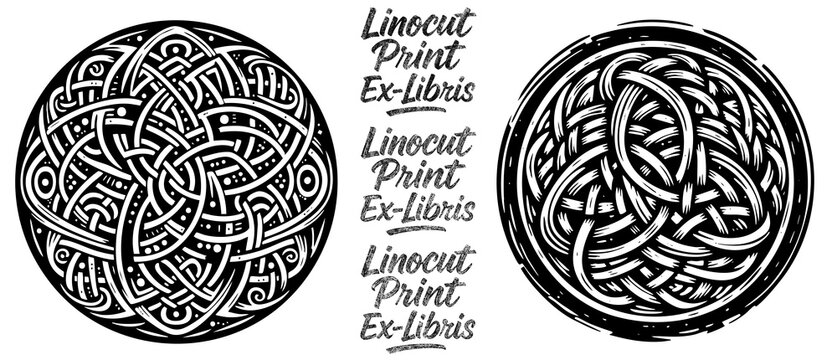 Celtic ornament, Scandinavian motif, Vikings, tattoo, print, linocut stamp, ex libris, ink