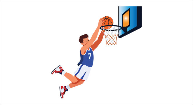 basketball player dunking illustration on white background