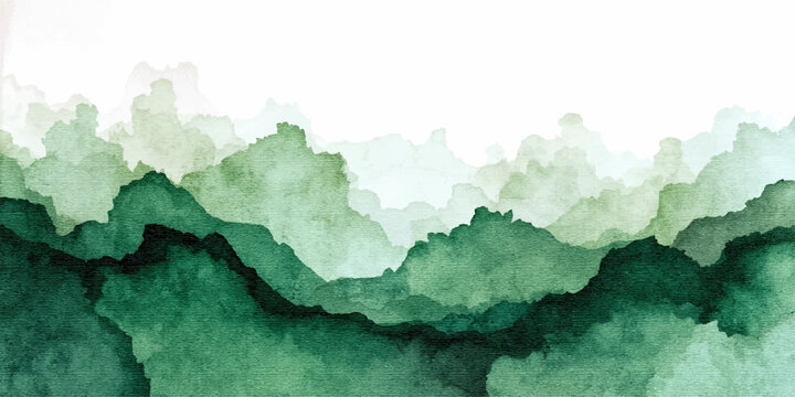 Abstract grunge design of ripped paper frame showcasing green tree bark texture against a vintage watercolor blue sky and cloud backdrop