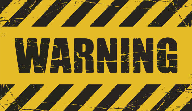 Hazard Warning Sign: Bold yellow and black stripes frame the word WARNING. urgent message, safety alert, caution sign, danger zone, hazardous area.