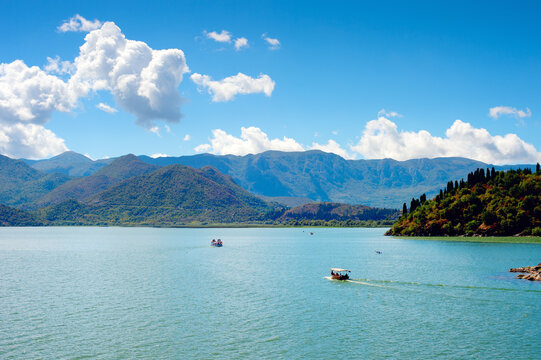Skadar lake landscape boat Montenegro