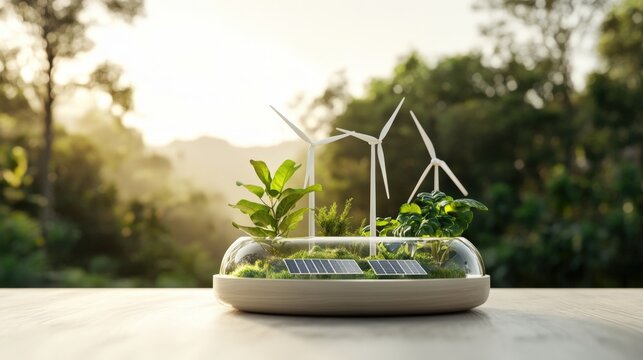 Eco-Friendly Innovations: A Sustainable Miniature Landscape with Wind Turbines and Solar Panels