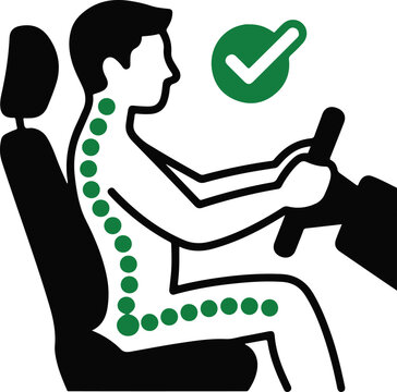 Man sitting in correct driving position with green dots isolated on transparent background, Vector, illustration