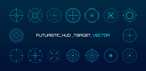Futuristic HUD target pointers with digital crosshair elements and aiming interface. Modern vector UI design for gaming, radar and cyber technology screens © Art_Stars