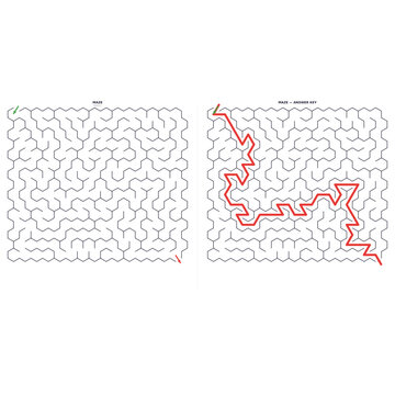 Maze puzzle with solution lines in red and black on white background  