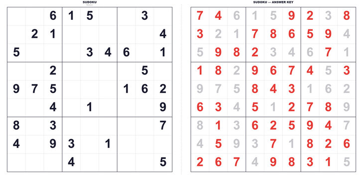 Sudoku puzzle grid with numbers and solution layout in red  