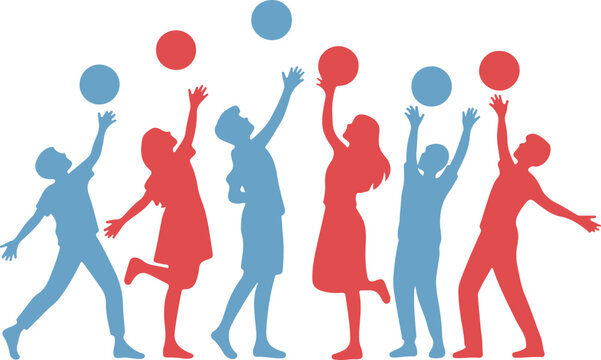 People throwing balls in red and blue colors isolated on transparent background, Vector, illustration