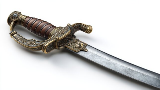Detailed pirate cutlass sword isolated on white background, digital illustration