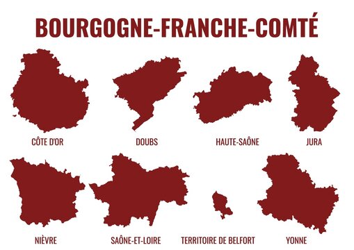 Vector Map of departments of Bourgogne-Franche-Comt&eacute; region, France