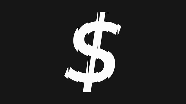 Dollar sign icon with digital glitch effect. Financial symbol with distorted interference in motion. Abstract economic concept for business and digital currency data.