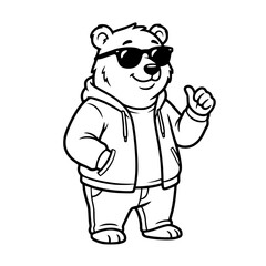 Fototapeta premium Cool cartoon bear wearing sunglasses and a hoodie, giving a thumbs up gesture, representing a fun and positive character. vector illustration