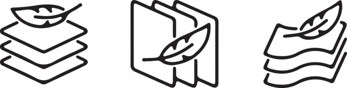 Black line icons of leaf on stack of papers