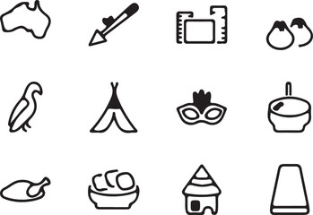 Fototapeta premium Black line icons of travel and food symbols