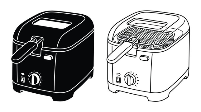 deep fryer line drawing black and white kitchen appliance illustration