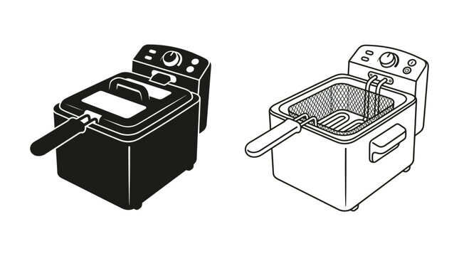 deep fryer illustration black and white line drawing on white background