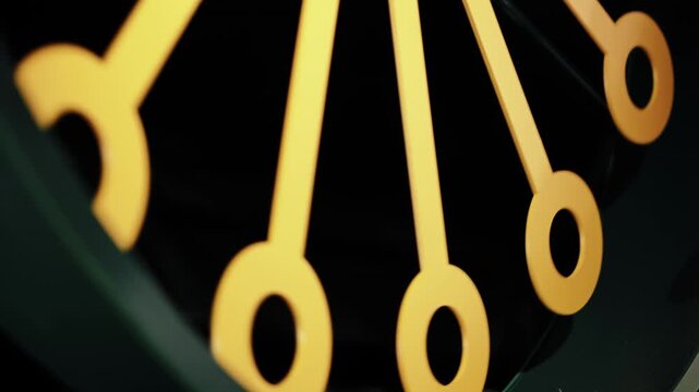 Yellow mechanical parts creating a circular abstract industrial design pattern