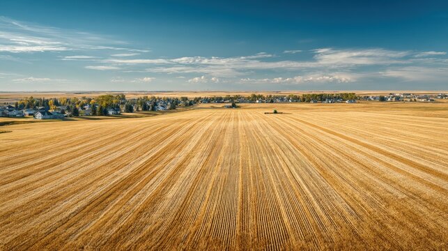 Crisp harvest lines across a golden barley field in Beiseker