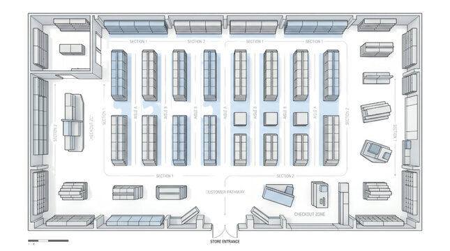 Store Layout Plan CAD Drawing Illustration for Retail Space Design