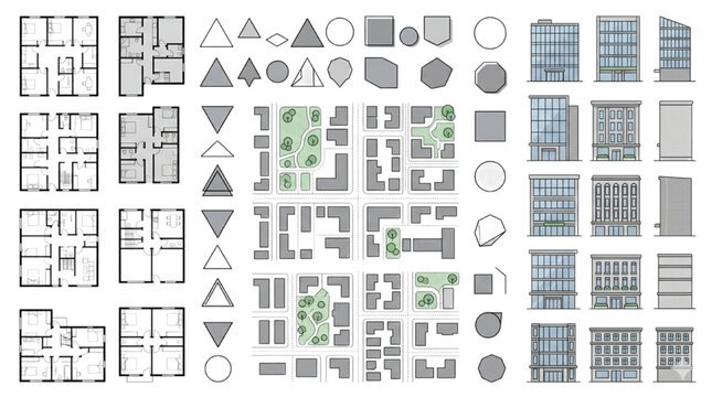 Comprehensive Architectural CAD Elements Collection for Urban Planning and Building Design - Vector Assets for Conceptual Layouts and Elevations