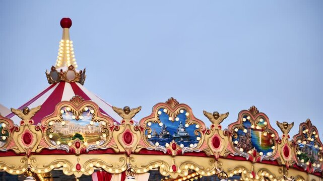 Detailed carousel decoration enchanting childhood dream, vintage amusement park entertainment