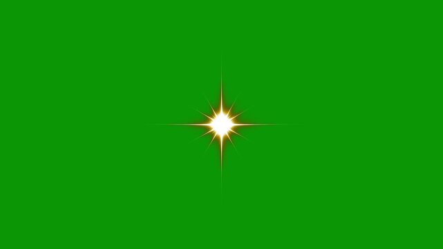 Minimal white starburst optical flare blinking isolated on green background abstract clean shining light effect template for magical video transitions overlay element background. 4k video.