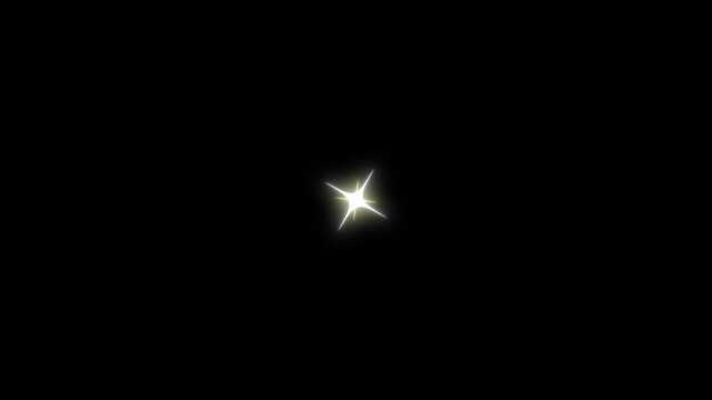 Sparkling single lens flare star glowing light alpha channel compatible overlay black screen design glowing christmas starburst twinkle burst animation video graphic element loop. 4k