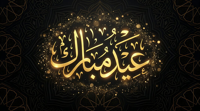 Islamic calligraphy art with golden arabic text on dark background