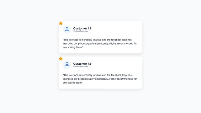 Digital Customer Review Cards Appearing on White Screen Animation