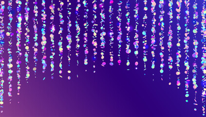 Glitch Tinsel. Blue Holographic Confetti And Pink Disco Glitter. Abstract Birthday Background. Prom Decoration With Overlay Texture And Burst Bling. Purple Glitch Tinsel © Holo Art