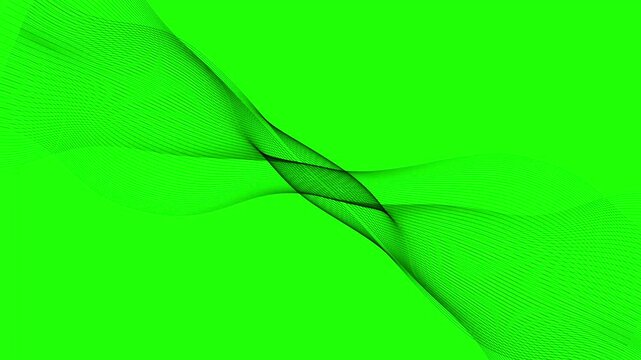 Abstract black wave motion background, smooth flowing lines animation on green screen, digital energy overlay