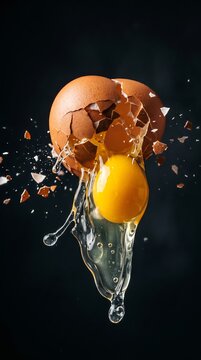 Cracked egg yolk and shell fragments