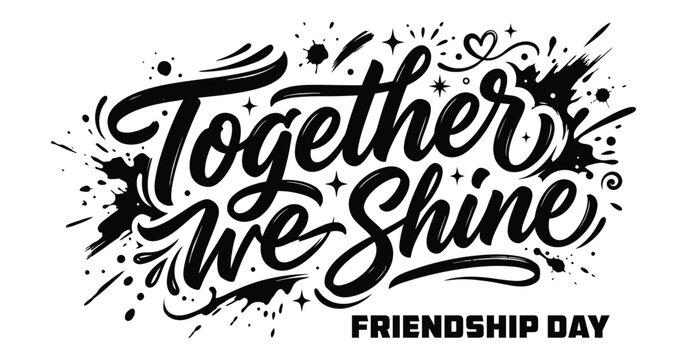 hand lettered together we shine typography with friendship day text on white background